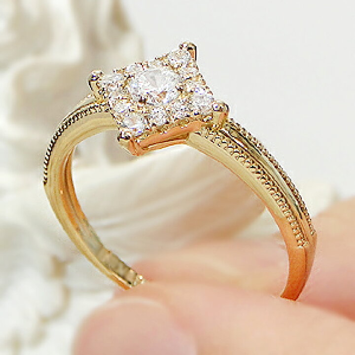 楽天市場】K18YG/PG/WG【0.25ct】ひし形モチーフ ダイヤモンド リング  