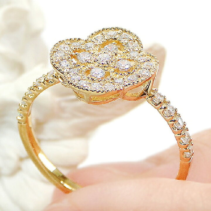 楽天市場】K18YG/PG/WG【0.30ct】クローバー ダイヤモンド リング指輪 