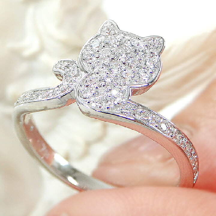 楽天市場】Pt900【0.30ct】ダイヤモンド 猫 リングジュエリー 可愛い 
