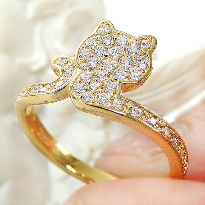 楽天市場】K18YG/PG/WG【0.30ct】ダイヤモンド 猫 リングジュエリー 