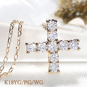楽天市場】K18YG/PG/WG【0.30ct】ダイヤモンド クロス ネックレス