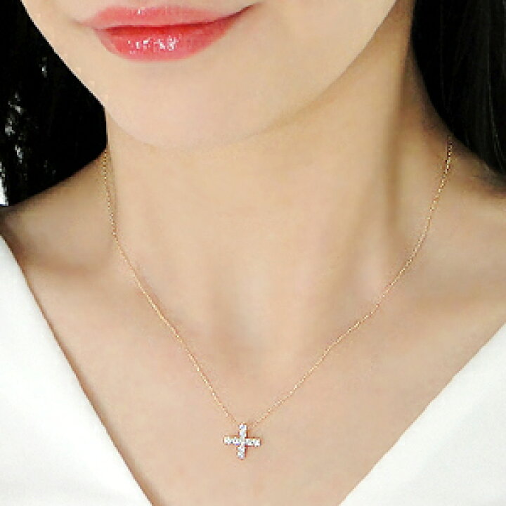 楽天市場】K18YG/PG/WG【0.30ct】ダイヤモンド クロス ネックレス 