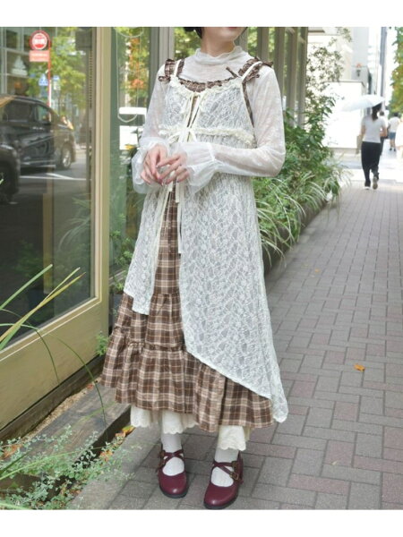 【SALE／50%OFF】チュニック丈レースキャミ axes femme アクシーズファム トップス カーディガン ベージュ【RBA_E】[Rakuten Fashion]F;生成り
