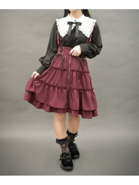 ティアードスカート axes femme poetique スカート SALE 64 OFF サス付ティアードミドルSK axes femme POETIQUE アクシーズファム スカート その他のスカート レッド ブラック グレー RBA E Rakuten Fashion axes femme