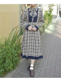 【SALE／30%OFF】チェック切替シャツワンピース axes femme アクシーズファム ワンピース・ドレス ワンピース ベージュ ピンク【RBA_E】【送料無料】[Rakuten Fashion]
