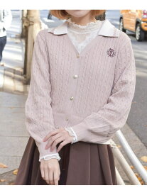 【SALE／30%OFF】バイカラーニットポロカーディガン axes femme アクシーズファム トップス カーディガン グレー グリーン ピンク【RBA_E】[Rakuten Fashion]