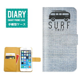 iPod touch 第6世代ケース 手帳型 送料無料 SURF デザイン デニム プリント 西海岸 サーファー トレンド ハワイアン ALOHA アロハ