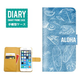 iPhone7 Plus ケース 手帳型 送料無料 ALOHA デザイン アロハ デニム プリント ハワイアン ハワイ Hawaii SURF