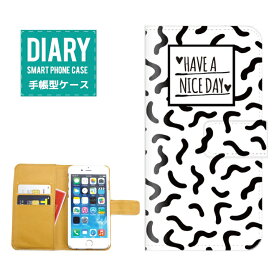 Galaxy Feel 手帳型ケース (ML) 送料無料 幾何学模様 デザイン HAVE A NICE DAY アート パターン グリーン カラー ポップ シンプル カワイイ