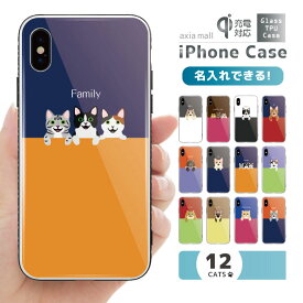 【好きなカラーを選んで名入れできる】ガラスケース iPhone15 iPhone14 Pro Max iPhone13 mini Pro ケース 12 11 iPhone SE SE2 SE3 ケース スマホケース 強化ガラス 背面ガラス 耐衝撃 猫 ネコ デザイン CAT マンチカン アメリカンショートヘアー