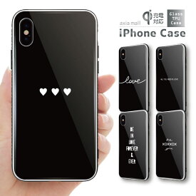 ガラスケース iPhone15 iPhone14 Pro Max iPhone13 mini Pro ケース 12 11 iPhone SE SE2 SE3 ケース スマホケース ガラス 強化ガラス 背面ガラス 耐衝撃 おしゃれ 海外 トレンド シンプル ブラック デザイン ハート アルファベット かわいい