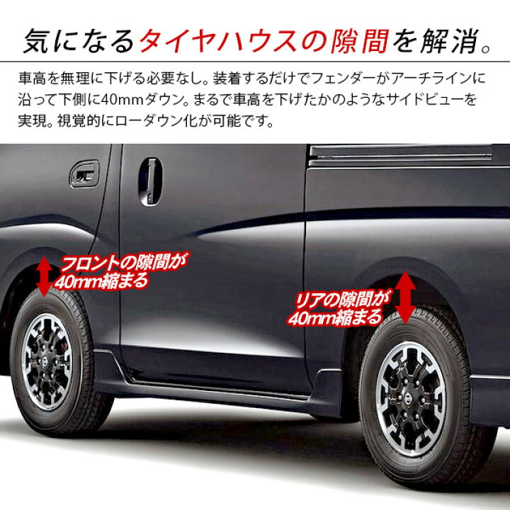 楽天市場 Nv350 キャラバン E26 前期 後期 ローダウンルック オーバーフェンダー 40mmダウン Abs素材 未塗装 ワイドフェンダー Dx プレミアムgx エアロ カスタム 外装 パーツ ハミタイ ダウンフェンダー Axieed