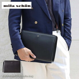 【革ケアキット/防水スプレー どちらかプレゼント！】ミラショーン mila schon レザー セカンドバッグ 28cm 日本製 クレスタ 193222 冠婚葬祭 結婚式 フォーマル 本革 牛革 ミニバッグ 仕事 営業 通勤鞄 クラッチバッグ メンズ ソフトレザー ブランド 人気