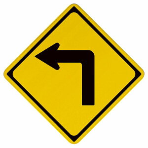 道路標識 左方屈折あり 木製プレート 9x9cm 交通安全 案内板 教材 ミニカー 飾る