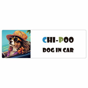 Chi-Poo チワプー 犬 カーステッカー シール DOG IN CAR 海 麦わら帽子 サングラス 夏 15x5cm 長方形 防水 屋外 屋内 車ステッカー ステッカー 車 かっこいい おしゃれ かわいい バイク サインステッ