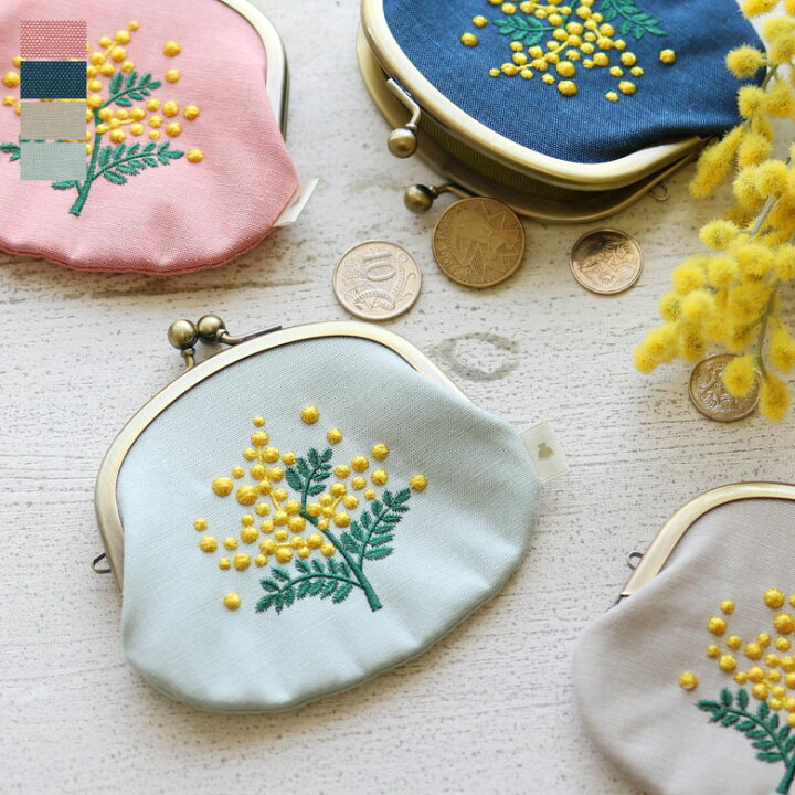 楽天市場 在庫商品 3 3寸がま口財布 ミモザ刺繍 ギフト M便 1 5 がま口の専門店 Ayanokoji