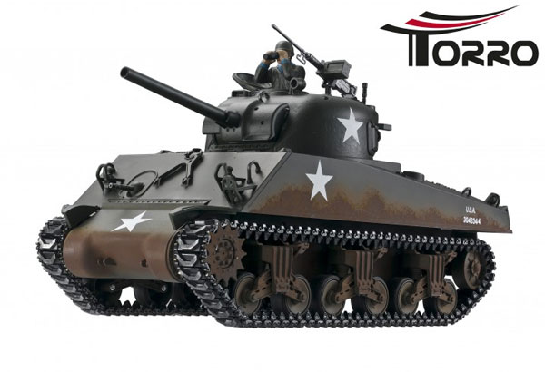 ラジコン戦車完成品トロTorro 1/16 M4A3シャーマン プロ-メタルエディション（金属キャタピラ・赤外線バトルシステム・サウンド・発煙仕様・ウェザリング塗装）RC 1:16 tank Sherman M4A3 Pro-Edition IR Version Torro RC 1:16 tank 1112400762 戦車