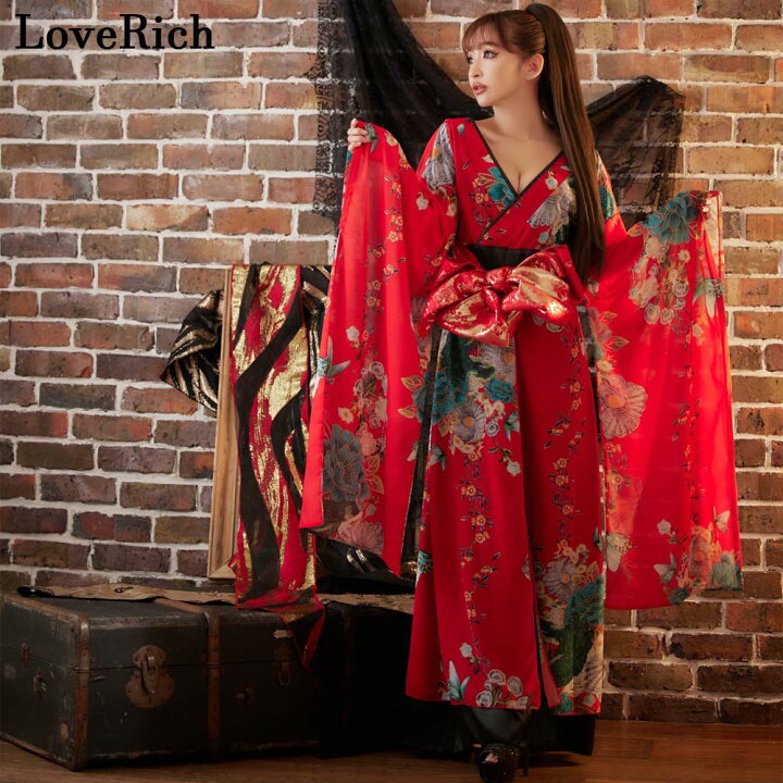 楽天市場】【SMLサイズ】1216花柄 シフォン 豪華 花魁 着物 ドレス  