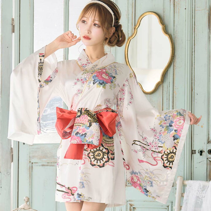 楽天市場】1206サテン和柄花魁ミニ着物ドレス 和柄 よさこい 花魁 