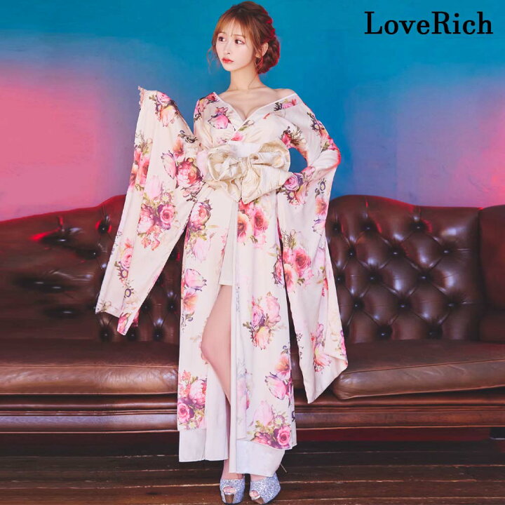 楽天市場】1275 花柄 オフショル ロング 豪華 帯 リボン 花魁 着物  
