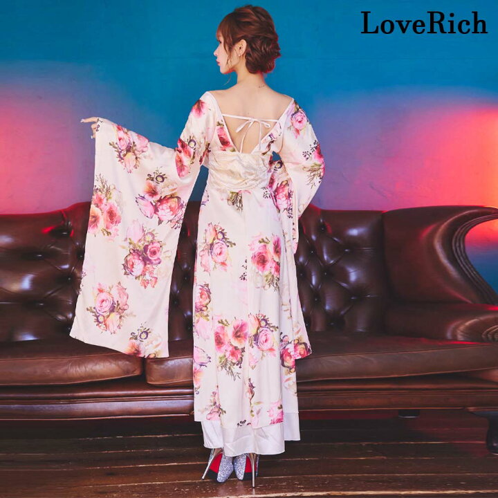 楽天市場】1275 花柄 オフショル ロング 豪華 帯 リボン 花魁 着物  