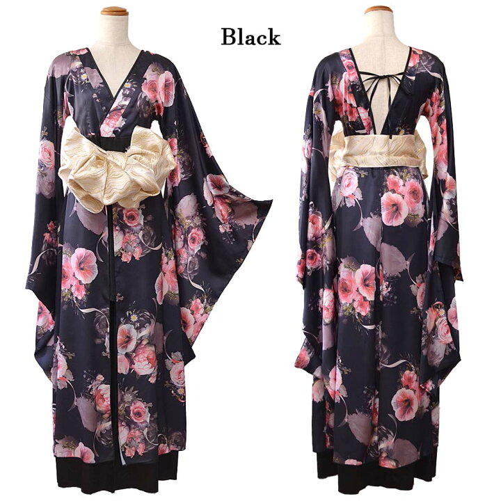 楽天市場】1275 花柄 オフショル ロング 豪華 帯 リボン 花魁 着物  