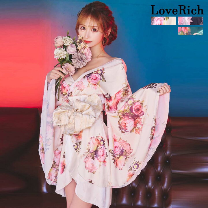 楽天市場】【SMLサイズ】1274花柄 オフショル ミニ 花魁 着物 ドレス  