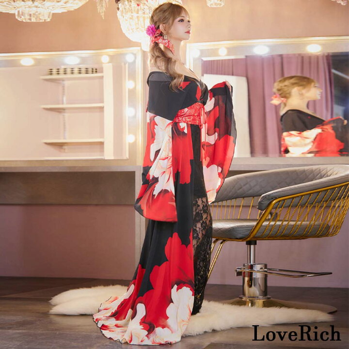 楽天市場】1340シフォン 和柄 コルセット風 レースアップ ロング  