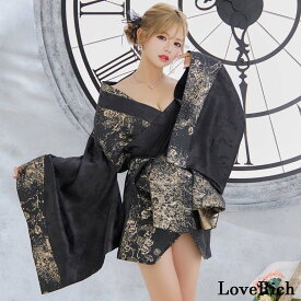 1318和柄 花柄 オフショル ミニ 豪華 帯 リボン 花魁 着物 ドレス コスプレ イベント ハロウィン