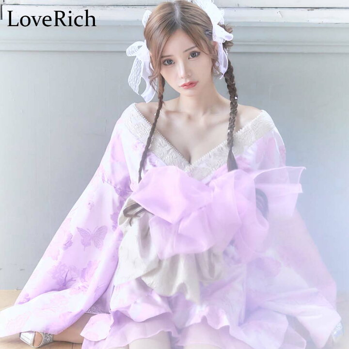 楽天市場】1347蝶々柄 パール付き 和柄 ミニ 豪華 帯 花魁 着物 ドレス 