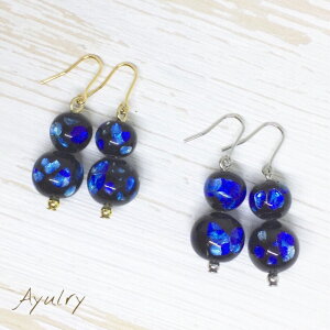 【メール便送料無料】ホタル玉(ガラス玉)を4つ使ったひょうたんのようなピアスゴールド・シルバーほたる玉*とんぼ玉*トンボ玉金属アレルギー対応ニッケルフリー加工フックピアス*純