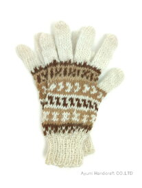 アルパカ純毛100％手編み手袋（きなりボーダー　Lmg791）
