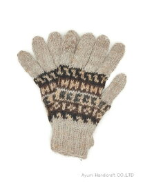アルパカ純毛100％手編み手袋（グレー地ボーダー柄　g833）