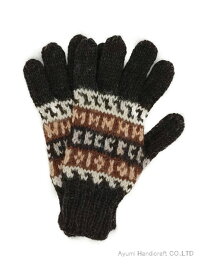 アルパカ純毛100％手編み手袋（黒地ボーダー柄　g839）