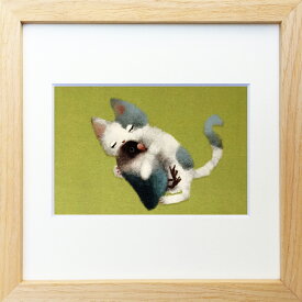 絵画 菜生(nao) 200シリーズ 猫 猫とぬいぐるみインコ プレゼント 飾る アート おしゃれ 壁掛け 絵