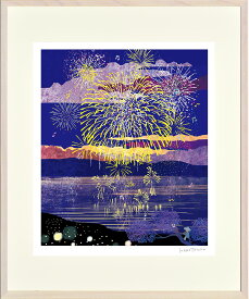 絵画 はり たつお 思い出の花火大会（C1206） インテリア 壁 に飾る絵 リビング 玄関 ギフト 子ども部屋 プレゼント アート フレーム付 壁飾り 額縁付き 御祝 贈り物 おしゃれ 壁掛け