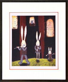 絵画 まつもととしこ うさぎ兄弟/インテリア 額入り 額装込 風景画 油絵 ポスター アート アートパネル リビング 玄関 プレゼント モダン アートフレーム 飾る Lサイズ おしゃれ 壁掛け 絵