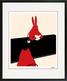 絵画 MEOMEO 読書するウサギ 額入り アート 癒し かわいい 動物 インテリア ギフト 和む プレゼント 部屋に飾る絵 リビング 玄関 廊下 子供部屋 額付き アートフレーム 壁飾り 額装済 フレーム付 Lサイズ おしゃれ 壁掛け 絵