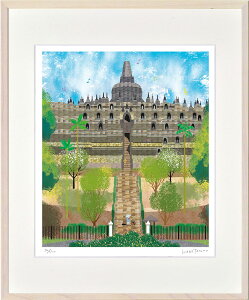 【抽選ポイント100%バック】絵画 はり たつお ボロブドゥール遺跡(インドネシア)(四ツ)〜世界遺産シリーズ〜 額入り アート かわいい インテリア ギフト プレゼント 癒し 風景 和む 部屋に