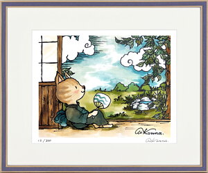 【抽選ポイント100%バック】絵画 KANNA 夏猫 インテリア 壁 に飾る絵 リビング 玄関 ギフト 子ども部屋 かわいい 元気になる絵 プレゼント アート フレーム付 壁飾り 額縁付き 御祝 贈り物 Lサ