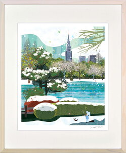 【抽選ポイント100%バック】絵画 はり たつお 東京新宿御苑 インテリア 壁 に飾る絵 リビング 玄関 ギフト 子ども部屋 かわいい 元気になる絵 プレゼント アート フレーム付 壁飾り 額縁付