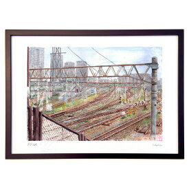 版画 隅田川機関区 (ゆきお)インテリア 壁掛け 額入り 風景画 ポスター アート リビング 玄関に飾る 風水 プレゼント モダン アートフレーム
