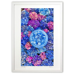 版画 カラフルな紫陽花 (mitan)インテリア 壁掛け 額入り 風景画 ポスター アート リビング 玄関に飾る 風水 プレゼント モダン アートフレーム