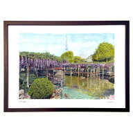 【スーパーSALE10％OFF】版画 亀戸天神の藤 (ゆきお)インテリア 壁掛け 額入り 風景画 ポスター アート …