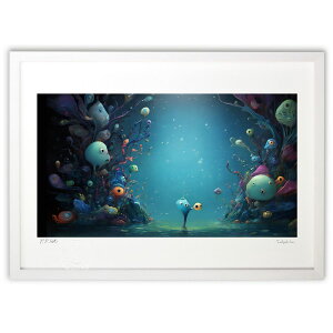 版画 海の中の異世界の風景 (yu_)インテリア 壁掛け 額入り 風景画 ポスター アート リビング 玄関に飾る 風水 プレゼント モダン アートフレーム