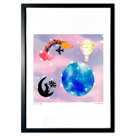 【スーパーSALE半額】版画 【絵画】空中お散歩うさぎさん〜beautiful Blue Earth&starf;〜 (古川 愛)