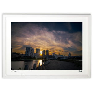 版画 横浜夕景 (eishowmutoh)インテリア 壁掛け 額入り 風景画 ポスター アート リビング 玄関に飾る 風水 プレゼント モダン アートフレーム