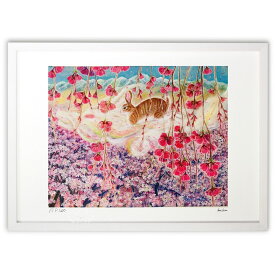 【スーパーSALE半額】版画 茶トラ兎千里を跳ねる (清藤 直里)インテリア 壁掛け 額入り 風景画 ポスター アート リビング 玄関に飾る 風水 プレゼント モダン アートフレーム