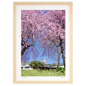 版画 枝垂れ桜と道の駅 (千鶴)インテリア 壁掛け 額入り 風景画 ポスター アート リビング 玄関に飾る 風水 プレゼント モダン アートフレーム