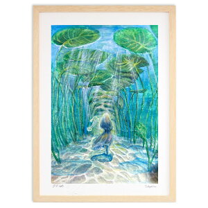 版画 水中の冒険とメダカの導き (加密列)インテリア 壁掛け 額入り 風景画 ポスター アート リビング 玄関に飾る 風水 プレゼント モダン アートフレーム